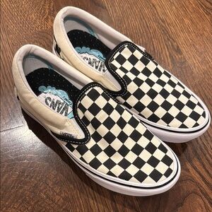 Vans Black and White Checkered Slip-On Shoes never worn